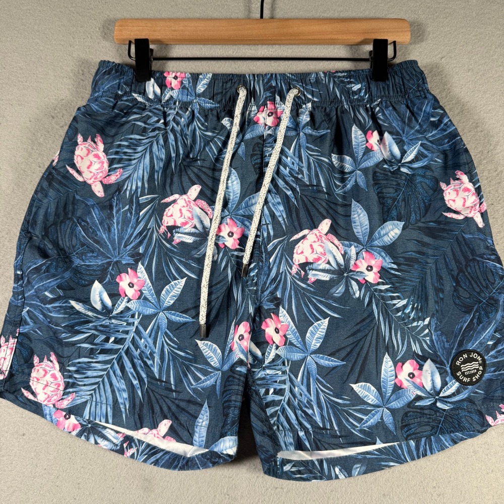 Ron Jon‎ Surf Shop Mens The Endless Summer Sea Turtle Tropical Swim Trunks Navy